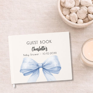 Guest book Baby Shower blue bow beige cream boy