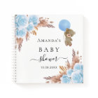 Guest book Baby Shower blue teddy pampas grass
