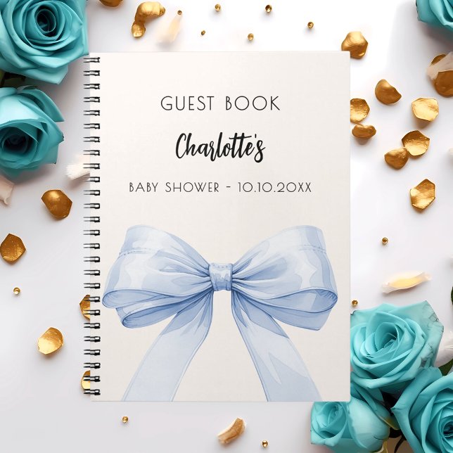 Guest book Baby Shower bow blue beige cream boy (Creator Uploaded)