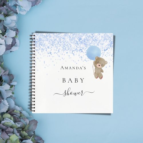 Guest book baby Shower boy blue teddy bear 