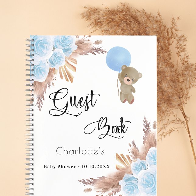 Guest book Baby Shower boy teddy pampas grass (Creator Uploaded)