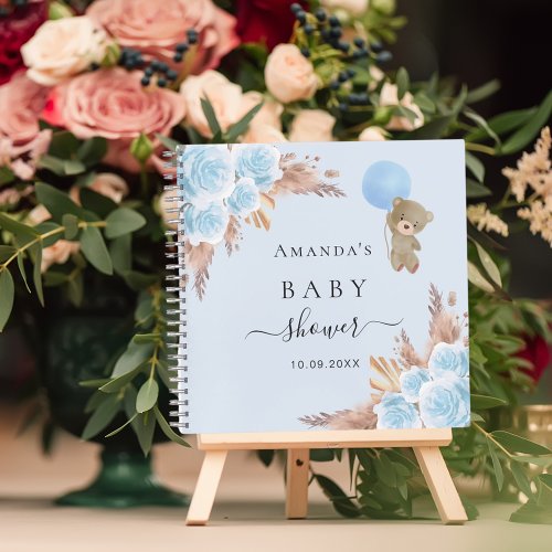 Guest book Baby Shower boy teddy pampas grass