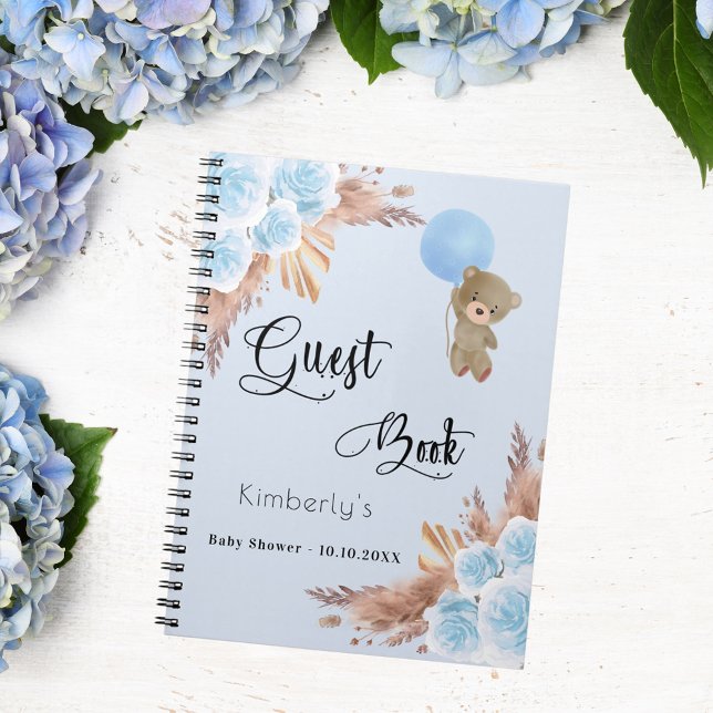 Guest book Baby Shower boy teddy pampas grass (Creator Uploaded)