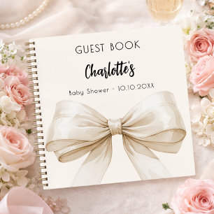 Guest book Baby Shower cream bow neutral