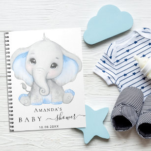 Guest book baby shower elephant boy blue