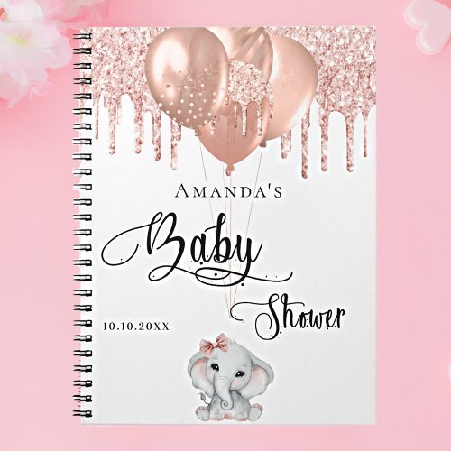 Guest book baby shower elephant rose gold white