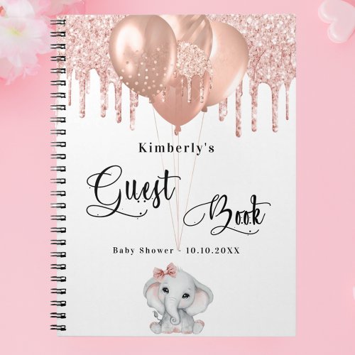 Guest book baby shower elephant rose gold white