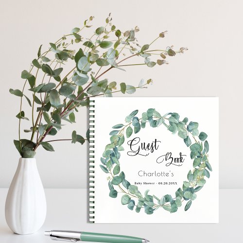 Guest book baby shower eucalyptus greenery