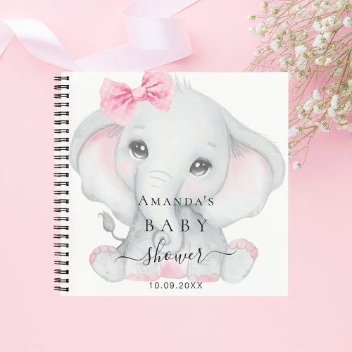 Guest book baby shower girl elephant girl pink