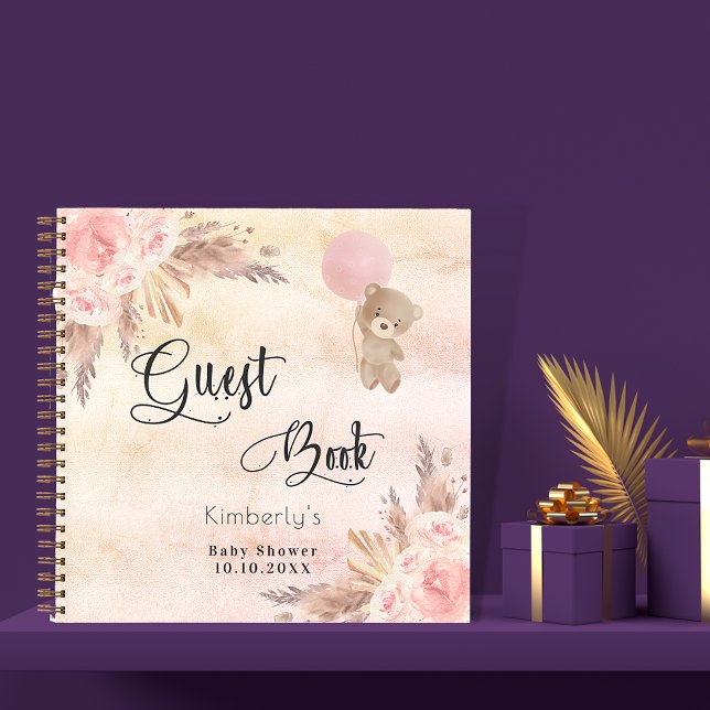 Guest book baby shower girl teddy pampas blush (Creator Uploaded)