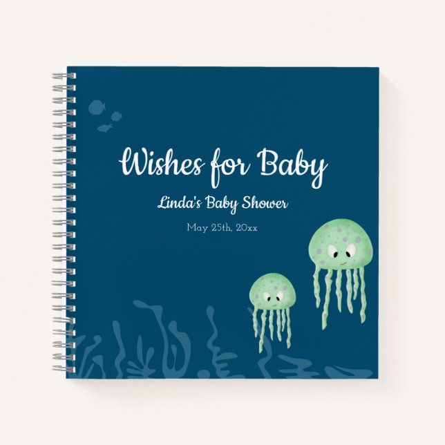 Guest Book Baby Shower Jellyfish Boy Blue (Front)