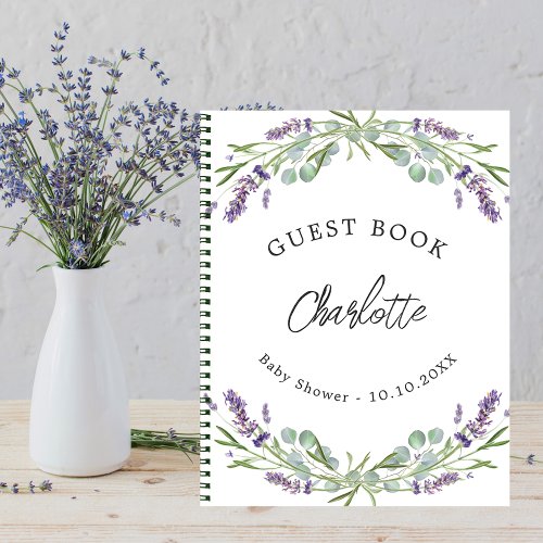 Guest book baby shower lavender violet eucalyptus