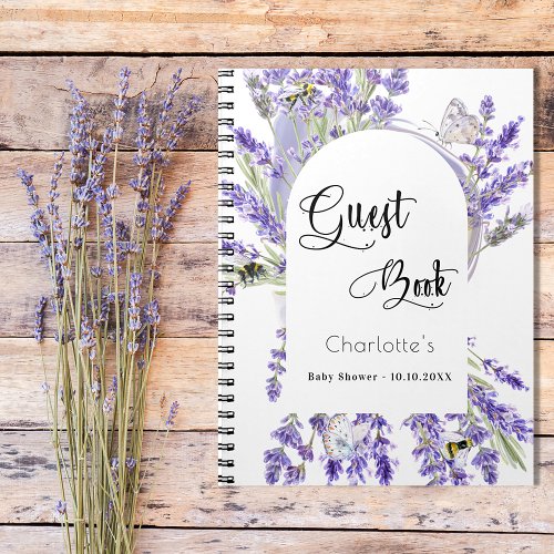 Guest book baby shower lavender violet florals