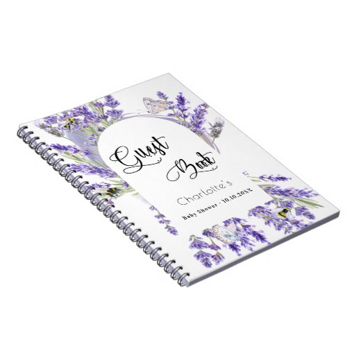 Guest book baby shower lavender violet florals Zazzle