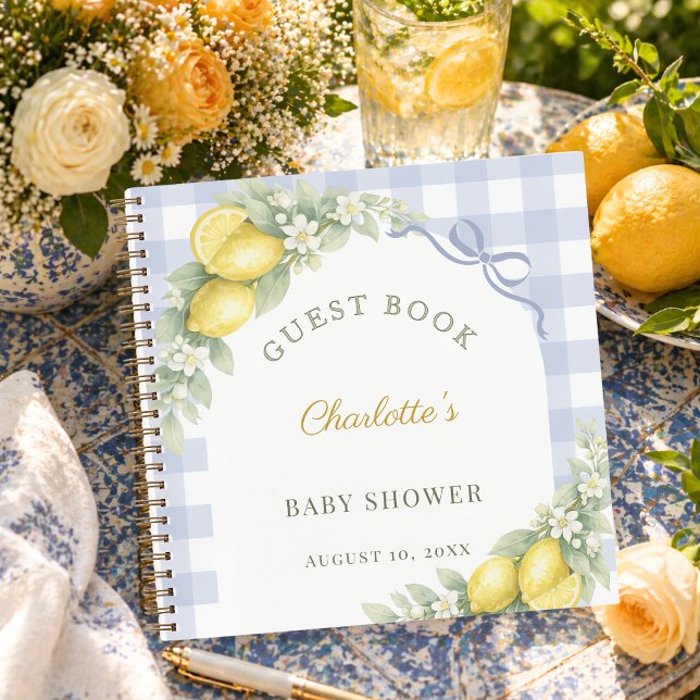 Guest book baby shower lemons blue gingham boy (Creator Uploaded)