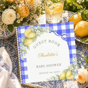 Guest book baby shower lemons blue gingham boy