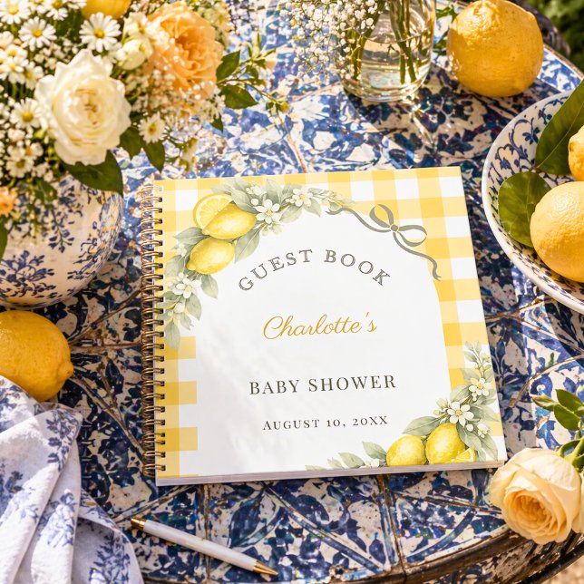 Guest book baby shower lemons gingham summer (Creator Uploaded)