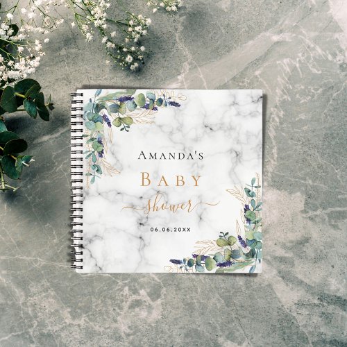 Guest book baby shower marble eucalyptus greenery