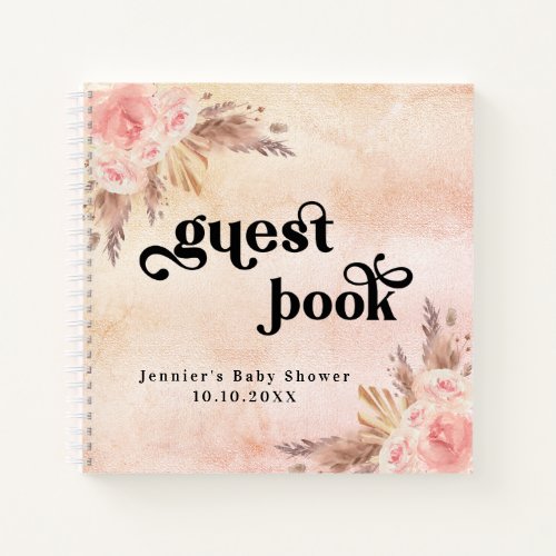 Guest book baby shower pampas grass blush pink