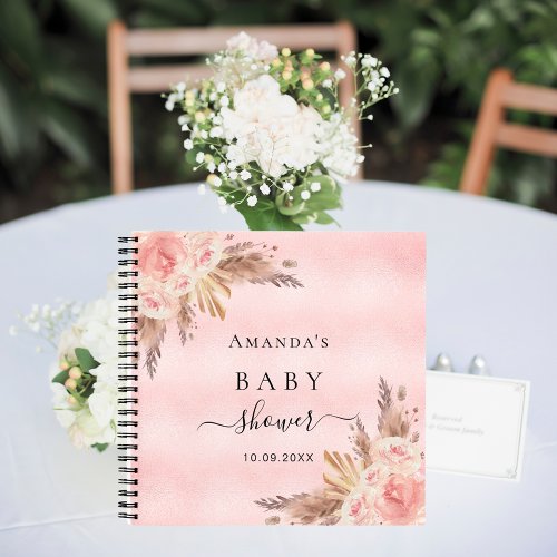 Guest book Baby Shower pampas grass blush rose