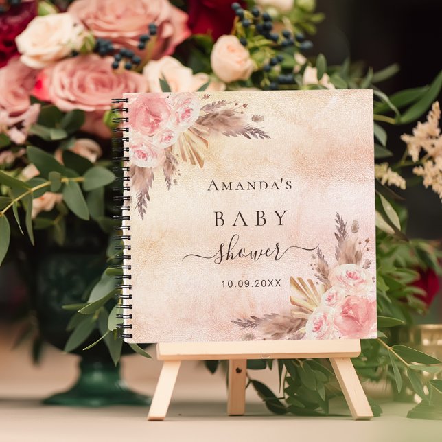 Guest book Baby Shower pampas grass rose gol (Creator Uploaded)