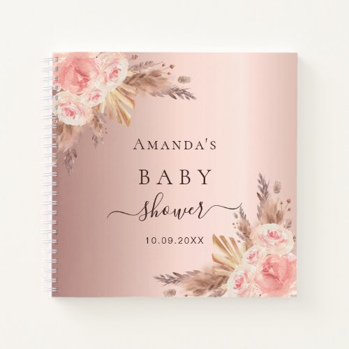 Guest book Baby Shower pampas grass rose gold