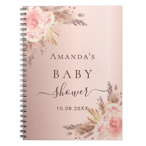 Guest book Baby Shower pampas grass rose gold