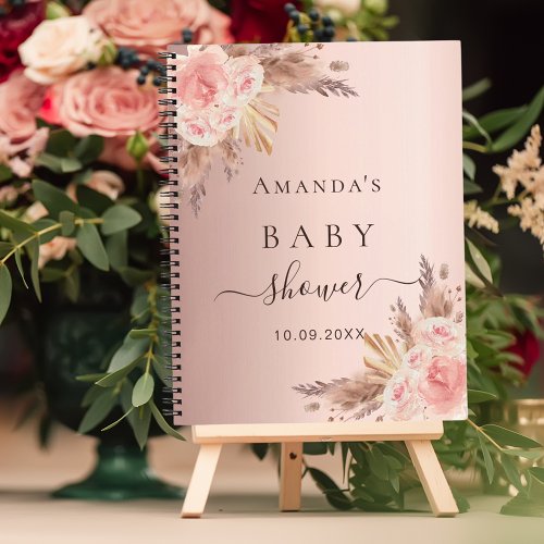 Guest book Baby Shower pampas grass rose gold