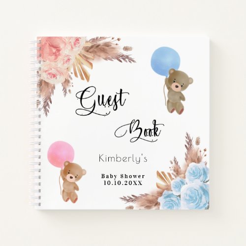 Guest book baby shower pampas teddy gender reveal