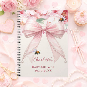 Guest book Baby Shower pink bow florals mom to bee