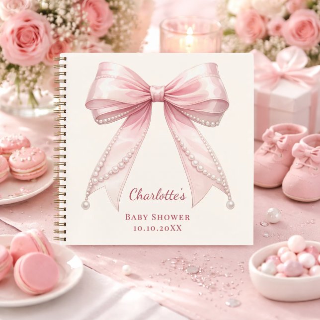 Guest book Baby Shower pink bow pearls (Creator Uploaded)