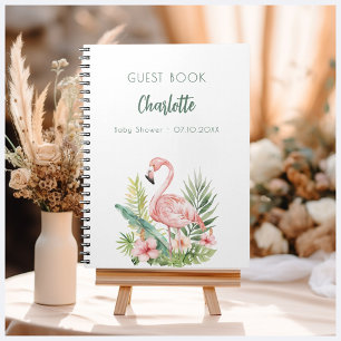 Guest book baby shower pink flamingo