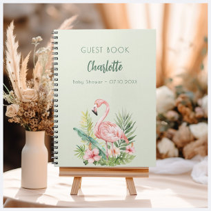 Guest book baby shower pink flamingo sage green