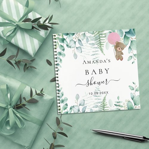 Guest book Baby Shower pink teddy woodland forest