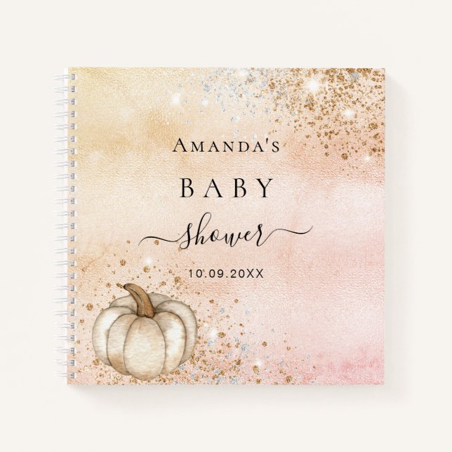 Guest book baby shower pumpkin rose gold fall (Front)