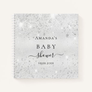 Guest book baby shower silver glitter name