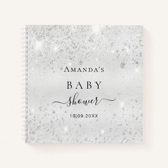 Guest book baby shower silver glitter name (Front)