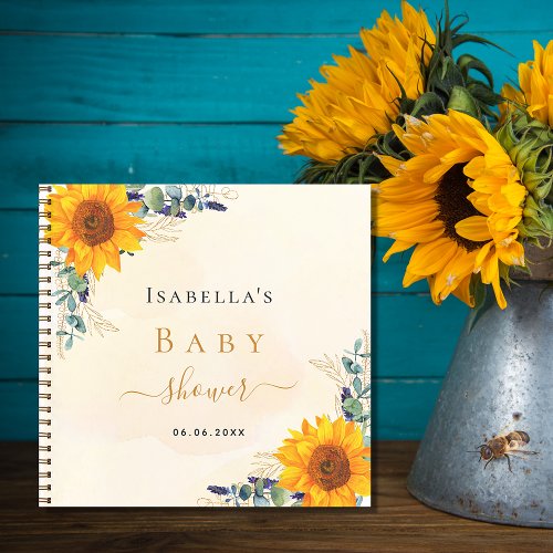 Guest book baby shower sunflowers eucalyptus