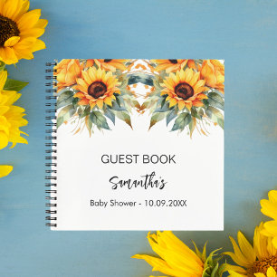 Guest book baby shower sunflowers watercolor