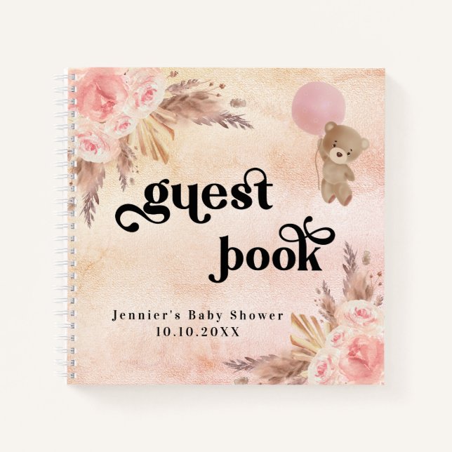 Guest book baby shower teddy bear pampas grass (Front)