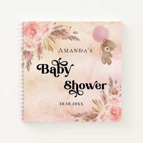 Guest book baby shower teddy pampas grass blush