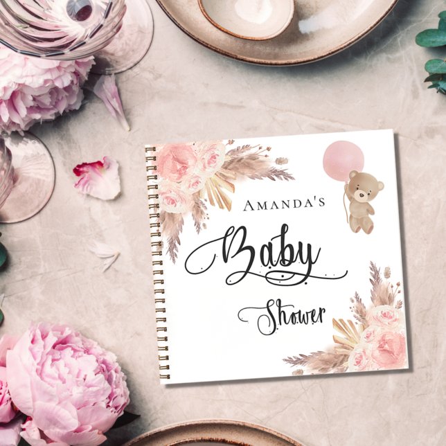 Guest book baby shower teddy pampas grass blush (Creator Uploaded)