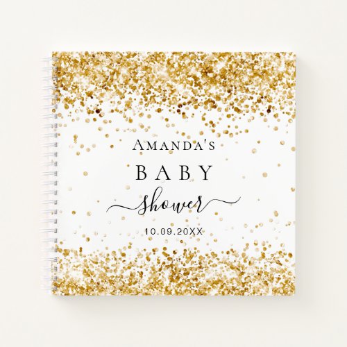 Guest book baby shower white gold glitter