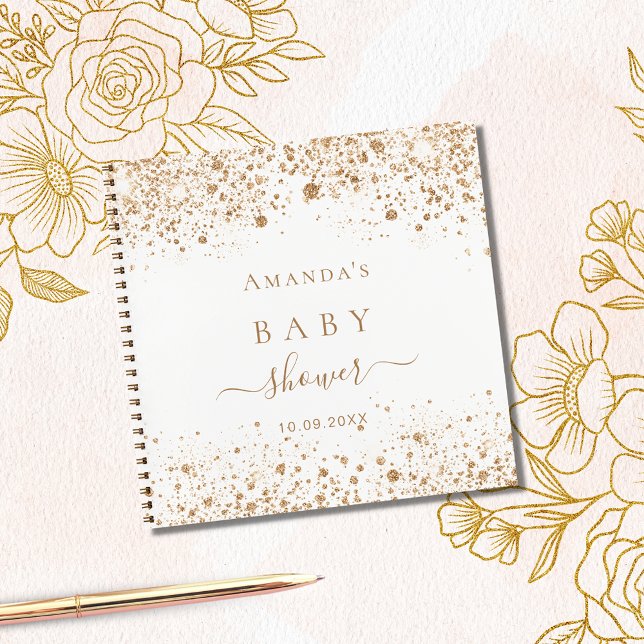 Guest book baby shower white gold glitter name (Creator Uploaded)
