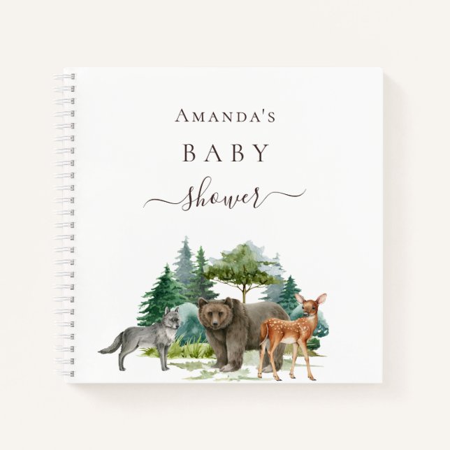 Guest book baby shower woodland animals bear (Front)