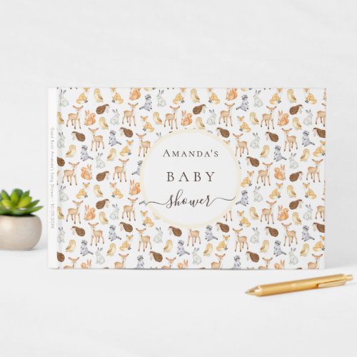 Guest book baby shower woodland animals cute