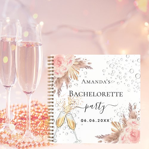 Guest book bachelorette pampas rose gold bubbly