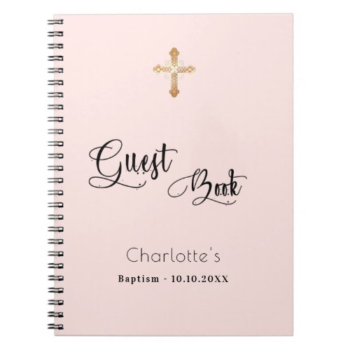 Guest book baptism blush rose gold girl script