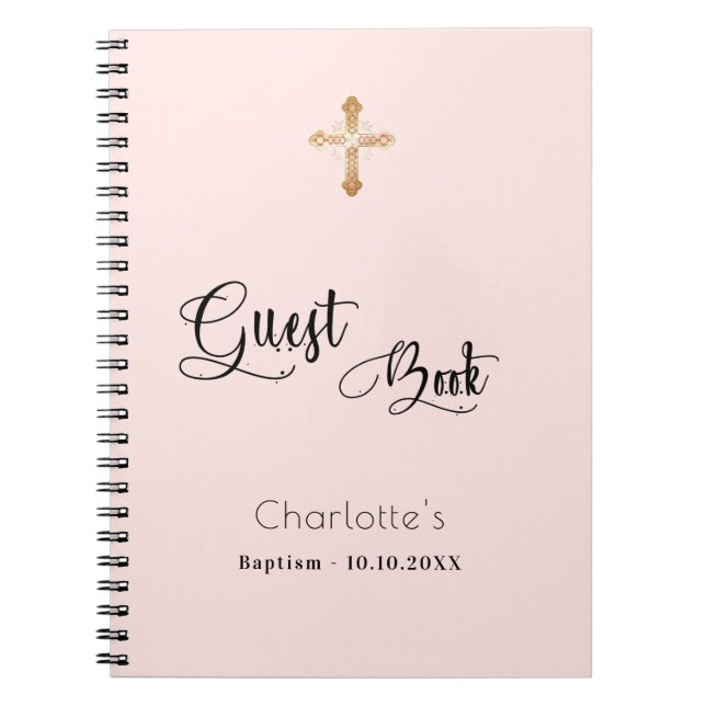 Guest book baptism blush rose gold girl script (Front)