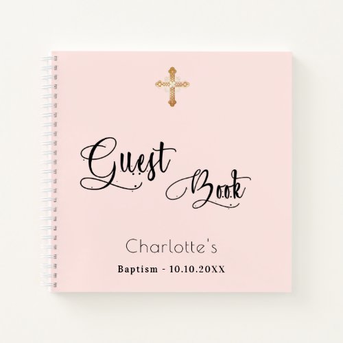 Guest book baptism blush rose gold girl script